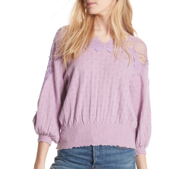 Free People Lace Trim Peasant Sweater - Picture 2 of 8